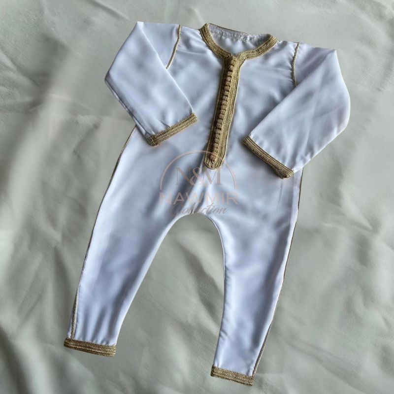 Grenouillère Bébé Blanc avec Broderie Dorée