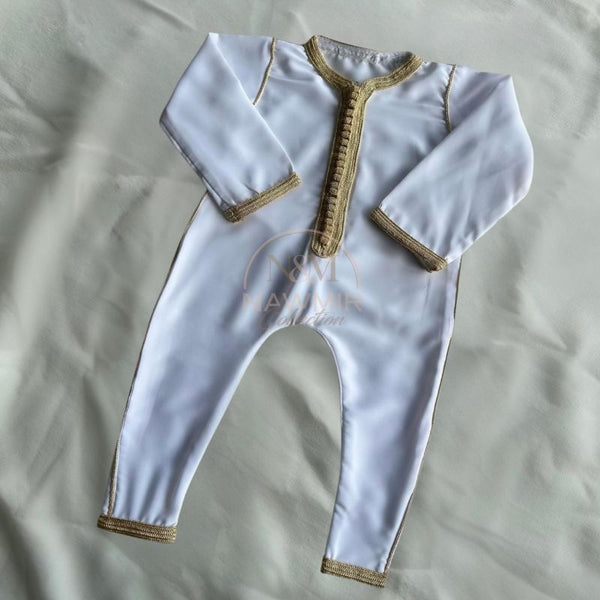 Grenouillère Bébé Blanc avec Broderie Dorée